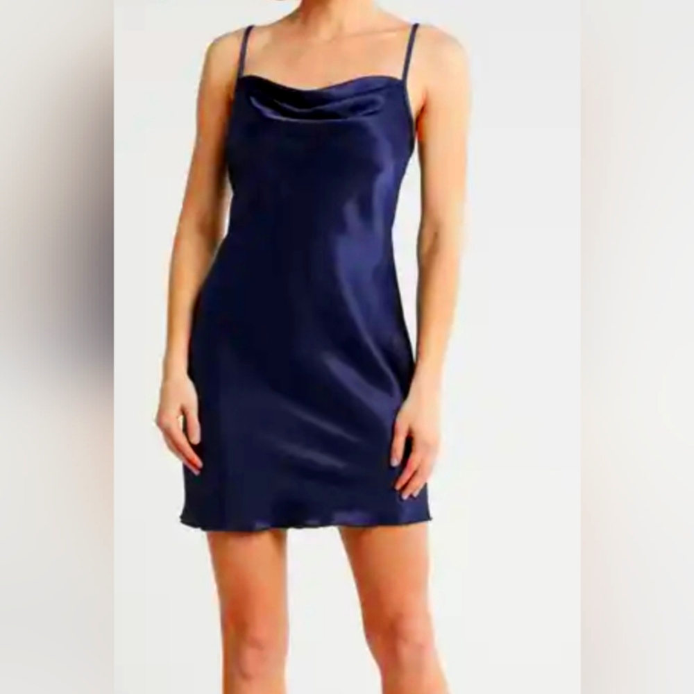 Bebe Satin Cowl Neck Slip Mini Dress
